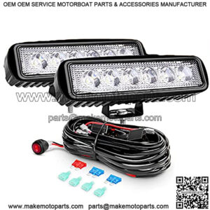 2Pcs 18w Spot LED Work Lights LED Pods Fog Lights Off Road Led Lights Driving Lights with16AWG Off Road Wiring Harness Kit-2 Leads