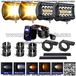 4Pcs 4inch LED Pods Strobe Lights, White/Amber Yellow LED Light Bar Driving Fog Offroad Cube Light w/ Mounting UTV Flag Mount Whip Light Mount Kit for ATV UTV Trucks w/ Wiring Kit