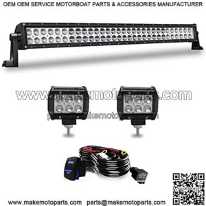 32Inch Led Light Bar 180W Flood Spot Combo Beam Off Road Driving Light+2Pcs 4Inch 18W Led Pods W/Rocker Switch Wiring Harness for Jeep Trucks SUV Polaris ATV UTV Boat Lighting