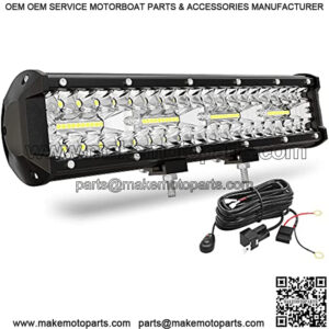 12 Inch LED Light Bar 300W - Tri-Row Spot Flood Combo Led Work Light 25200LM + Wiring Harness, IP68 Off Road Driving Fog Lamp for Jeep Truck SUV ATV UTV Tractor, Super Bright (12V 24V)