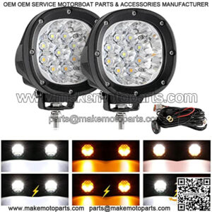 4 Inch LED Amber Driving Offroad Lights, 90W Yellow White 6 Modes Round Strobe Fog Lights, 2PCS 9000LM Off-Road Driving Spot Light Plug & Play for Truck Pickup SUV ATV UTV 4x4 Jeep Wrangler