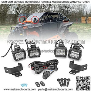 RZR 4 PCS LED Light Pods 18W & Spot Work Light Mounting Brackets for A-Pillar Roll Bar Dual Lights with Rocker Switch Wiring Kit Compatible with Polaris RZR XP 1000 900 800 Models 2014-2022