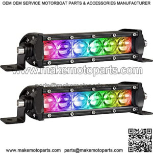 Single Row Led Light Bar Ultra-Thin 7inch 30watts (5w/Led) Very Bright Color Chasing Lights Controlled by Bluetooth App&Remote Spot Driving Light Off Road Lights for Truck ATV, UTV, SUV Pack 2