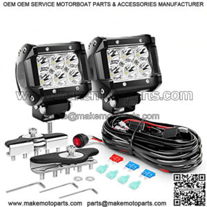2PCS 4 Inch 18W Spot led Pods Universal Adjustable Pillar Hood Led Work Light Mount Bracket with Off Road Wiring Harness-2 Leads