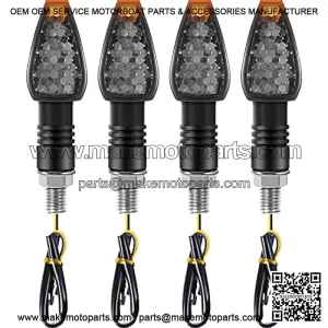 4 Pieces Motorcycle Turn Signal Lights Indicators Flowing 14 LED 12V Motorbike LED Blinker Amber Lamp Mini Stalk Front Rear Lights
