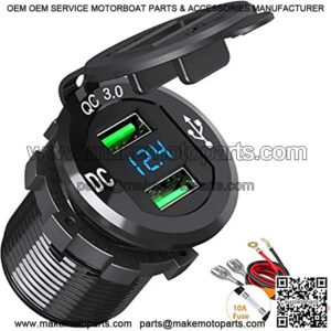 Quick Charge 3.0 USB Car Charger, 12V/24V 36W Aluminum Waterproof Dual Quick Charge3.0 USB Fast Charger SockeOutlet with LED Display for Boat, Motorcycle, Truck, Golf Cart and More