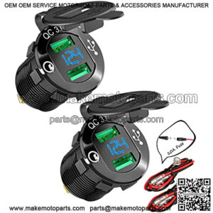 2pcs 12V Dual USB Charger Socket for Automotive Car Marine RV RZR Boat ATV Bus Truck, Quick Charge 3.0 Waterproof with Blue LED Voltmeter and Wire Fuse DIY Kit