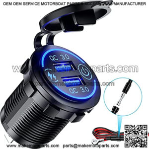 Kewig Quick Charge 3.0 Dual USB Charger Socket Waterproof 36W 12V 24V USB Outlet Fast Charge with Touch Switch & Blue LED DIY Kit for Car Boat Marine ATV Bus Truck Golf Cart and More