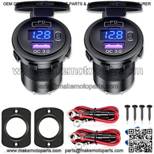 USB C Car Charger Socket 2Pack,48W 12V/24V Type-C PD3.0&QC3.0 USB Outlet with LED Voltmeter and ON/Off Switch for 12V/24V Car, Boat, Marine, RV, Truck, Golf