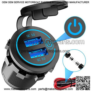Quick Charge 3.0 Dual USB Charger Socket, Waterproof 12V-24V USB Outlet QC3.0 Dual USB Power Socket with Touch Switch DIY Car Port Outlet for Car Golf Cart Boat RV Motorcycle Truck and More