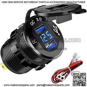 Quick Charge 3.0 Dual USB Car Charger Socket 12V/24V 36W QC3.0 Dual USB Fast Charger Aluminum Socket Power Outlet with LED Voltmeter for Marine, Boat, Motorcycle, Truck, Golf Cart