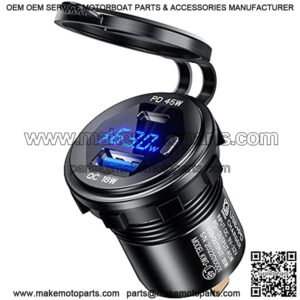PD Type C 45W USB Socket For Car and QC 3.0 Quick Charger 12V/24V Car Power Outlet Waterproof Socket 63W Dual USB Charger Socket for Motorcycle Marine Boat RV ATV (Dark Blue)