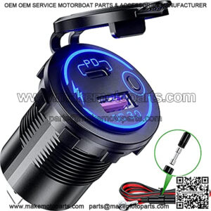 PD Type C & Quick Charge 3.0 Dual USB Charger Socket Waterproof 30W 12V/24V USB Power Outlet with ON/Off Switch and Blue LED DIY Kit for Car Boat Marine Motorcycle RV ATV
