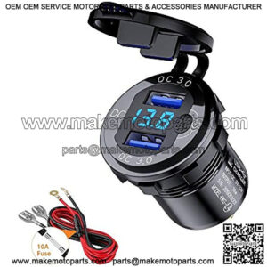 Thlevel 3.0 USB Quick Charger Socket, 12V/24V Dual USB Charger Socket with Switch On/Off and Waterproof LED Digital Voltemeter for Marine, Boat, Motorcycle, Truck and More (Blue)