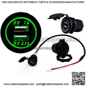 Dual USB Port Green LED Light Fast Charger Socket Power Outlet 1.0A 2.1A Car ATV Truck Boat Motorcycle 12 Volt