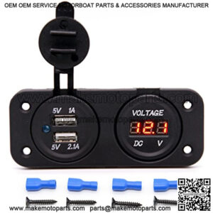 Waterproof Dual USB Charger Adapter 2.1A/1.0A + 12V-24V LED Voltmeter Panel for Motorcycle Car Boat Marine Carvan (Red LED)