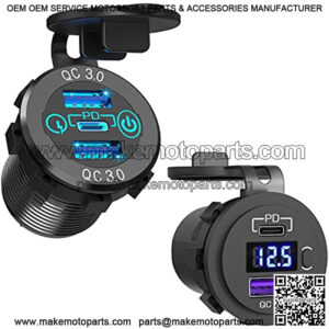 USB C Car Charger Socket, 12V/24V USB Outlet PD3.0 & QC3.0 Car USB Port with LED Voltmeter and ON/Off Switch DIY Car Socket for Car Boat Marine Bus Truck Golf RV Motorcycle