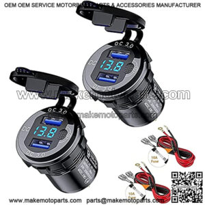 Thlevel 3.0 USB Quick Charger Socket, 12V/24V Dual USB Charger Socket with Switch On/Off and Waterproof LED Digital Voltemeter for Marine, Boat, Motorcycle, Truck and More (2PCS)