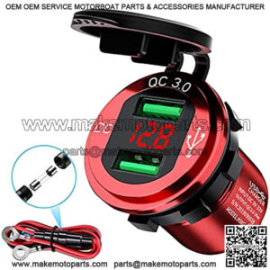 USB Charger Socket Quick Charge 3.0 Waterproof Dual USB Car Power Outlet 12V/24V Fast Charge with LED Voltmeter for Car, Marine, Boat, Motorcycle, Truck, RV and More (Red)