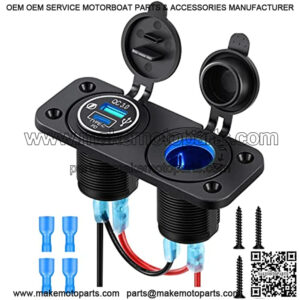 [2022 Newest] 12V Marine Outlet Socket, 2 In 1 12 Volt Cigarette Lighter Socket with PD Type C 3.0 & QC 3.0 USB Charger Power Outlet Waterproof for Car, RV, Motorcycle, Boat, Golf, ATV, etc