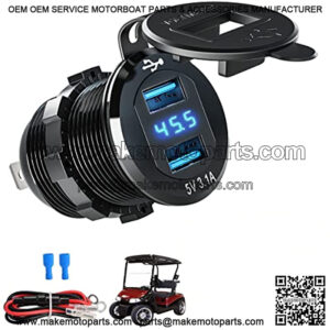 Golf Cart DC 9V-48V Quick Charge 3.1 Dual USB Charger,2 in 1 USB Ports & LED Voltage Meter Universal for Club Car,EZGO and Yamaha,Aluminum Alloy Shell Safe Charge Outlet