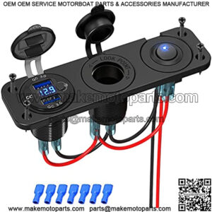 Cigarette Lighter Socket 12V Splitter with Rocker Toggle Switch, Dual Quick Charge 3.0 Aluminum Metal 12 Volt USB Outlet with LED Voltmeter, Waterproof Cigarette Lighter Adapter Female Socket Plug DC