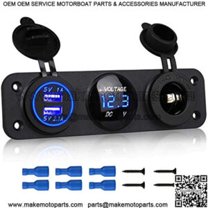 3 in 1 Charger Socket Panel, 12V Dual USB Car Socket Charger Socket Power Outlet & LED Digital Voltmeter & Cigarette Lighter Socket Splitter Adapter for Truck Car Marine Boat RV