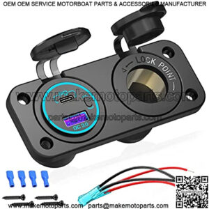 [Upgraded Version] 12V Cigarette Lighter Socket, Quick Charge 3.0 & PD 3.0 USB Charger Power Outlet with Button Switch, Waterproof 12 Volt Adapter for Car Motorcycle Boat Marine RV Golf Cart etc.