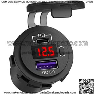 12V USB C Car Charger Socket, Ouffun Dual PD & QC 3.0 Ports 12V USB Car Outlet Adapter with Button Switch, lPhone Fast Charger with 23.7 Inches Wire for Car Boat Marine Bus Golf Cart RV Motorcycle