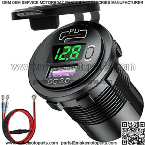 USB C PD 3.0 & Quick Charge 3.0 Dual USB Charger Socket, 12V/24V Waterproof Power Outlet Fast Charge with LED Voltmeter and ON/Off Switch for Car Boat Marine RV ATV Bus Truck Golf Cart