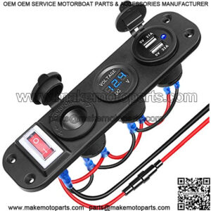 12V USB Outlet Socket Panel, Waterproof Cigarette Lighter Socket Dual USB Car Charger 2.1A & 2.1A with LED Voltmeter ON-Off Rocker Toggle Switch for Car Boat Marine Motorcycle RV DIY Kit
