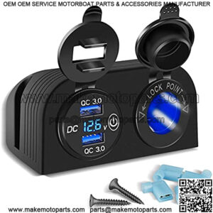 [Upgraded] Tent Type Panel Two Hole, Quick Charge 3.0 Dual USB Car Charger+12V/24V Cigarette Lighter Socket for Car Motorcycle Boat Marine ATV RV