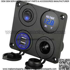 4 in 1 Charger Socket Panel, 12V 4.2A Dual USB Charger Socket Power Outlet & LED Voltmeter & Cigarette Lighter Socket & LED Lighted ON Off Rocker Toggle Switch for Car Marine Boat RV Truck
