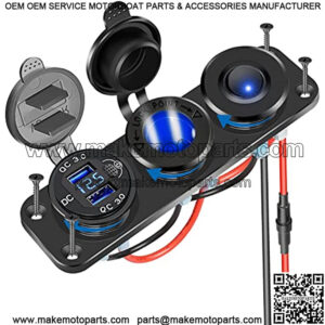 Cigarette Lighter Socket Panel Splitter, 4 in 1 Dual Quick Charge 3.0 Aluminum Metal 12 Volt USB Outlet with LED Digital Voltmeter&Rocker Toggle Switch for Car Boat Marine RV, etc