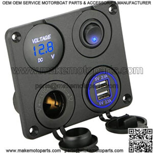 4 in 1 Dual USB Socket Charger 2.1A & 2.1A + LED Voltmeter + 12V Power Outlet+ ON-Off Toggle Switch, Multifunction Panel for Car Boat Marine RV Truck Camper Vehicles GPS Mobiles (Blue)