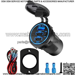 12V USB Outlet, Quick Charge 3.0 USB Charger Socket, Waterproof Power Outlet Fast Charge with 2 DP Ports & 1USB Port & Wire Fuse DIY Kit for 12V/24V Car Boat Marine Bus Truck Golf Cart RV Motorcycle