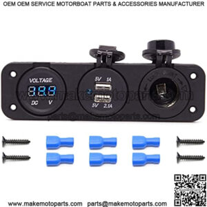 Triple Function Dual USB Charger + Blue LED Voltmeter + 12V Outlet Socket Panel Jack Marine for Digital Devices Mobile Phone Tablet