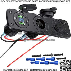 12v Outlet Socket 12 Volt USB Outlet Panel Prewired 3 in 1 Cigarette Lighter Socket Quick Charge 3.0 with Dual USB Socket,LED Voltage Display and Toggle Switch for Marine Boat Truck RV