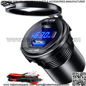 USB C Car Charger Socket 12V/24V USB Outlet, 45W PD Type C & 18W QC 3.0 Car Dual USB Port with LED Voltmeter & Button Switch DIY Car Socket for Car Boat Marine Bus Truck Golf RV Motorcycle GOBGOD