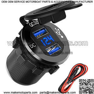 12V USB Outlet, Ollcuz 12V/24V 36W Aluminum Waterproof Dual QC3.0 USB Fast Charger Socket Power Outlet Adapter w/LED Digital Voltmeter for Car, Marine, Boat, Motorcycle, Truck, Golf Cart, etc