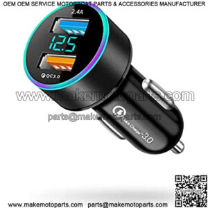 USB C Car Charger Adapter, Dual QC3.0 Ports Car Charger, All Metal Quick Charge with LED Voltage Display, Cigarette Lighter Car Adapter, Compatible with iPhone11 pro/Xs/Max, Galaxy Note 8/S9 and More