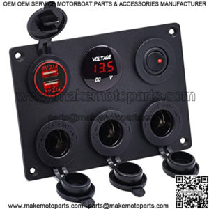 Dual USB Socket Charger 2.1A&2.1A + LED Voltmeter + 3-Socket 12V Cigarette Lighter Power Outlet Adapter + ON-Off Toggle Switch Multi-Functions Panel for Car Marine Boat Rv Truck Mobiles (Red)