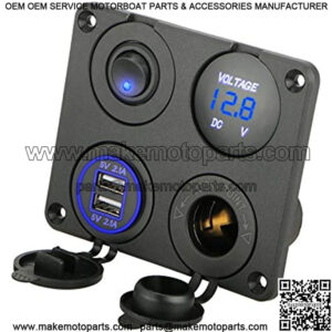 4 in 1 Multifunction Panel Power Outlet Socket Charger with 12V Cigarette Socket, Blue Digital Voltmeter, Double USB Power Outlet Socket, ON-Off Toggle Switch