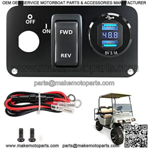 Golf Cart EZGO Key Switch Console Panel,Include DC 9V-48V 3.1A Fast Charge Dual USB Charger Sockets & Digital Voltmeter & Forward Reverse Switch,Fits EZGO TXT & Medalist PDS