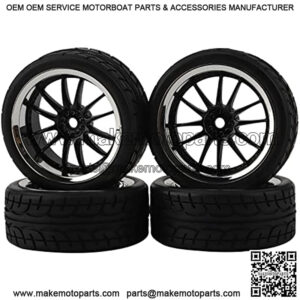12-Spoke Plating 12mm Hex Hub Wheel Rims with Soft Rubber Tires for RC 1:10 On Road Car Color Black