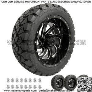 Golf Cart Wheels 14" Phantom Gloss Black on 22" AT Tires Carts Set of 4