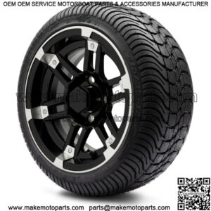 12" Aftershock Machined & Black Golf Cart Wheels and Tires (215-35-12) Set of 4