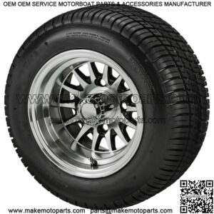 (4)Golf Cart 205/50-10 Tires on 10x7 Machined/Black 14-Spoke Wheels