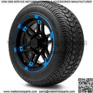 12" Aftershock Blue and Black Golf Cart Wheels and Tires (215-50-12) - Set of 4