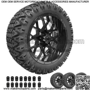 Golf Cart Wheels 14" Chaos Gloss/Black on 23" A/T Tires Cart Set of 4